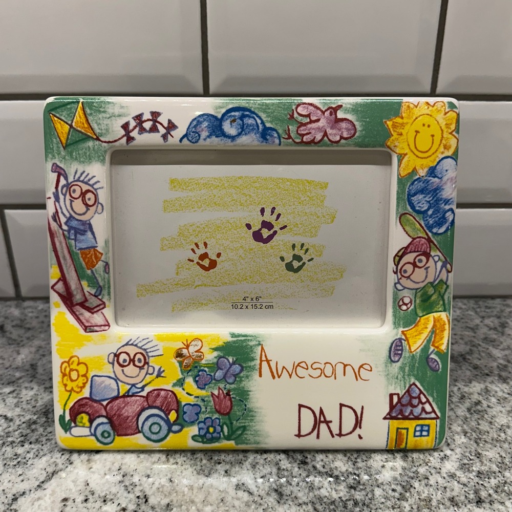 Picture Frame White Awesome Dad Ceramic Kidcore Aesthetic Father's Day Gift 4x6